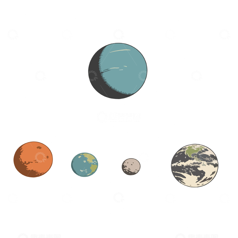 源文件下载【趣麦麦图】简约太阳系行星插画