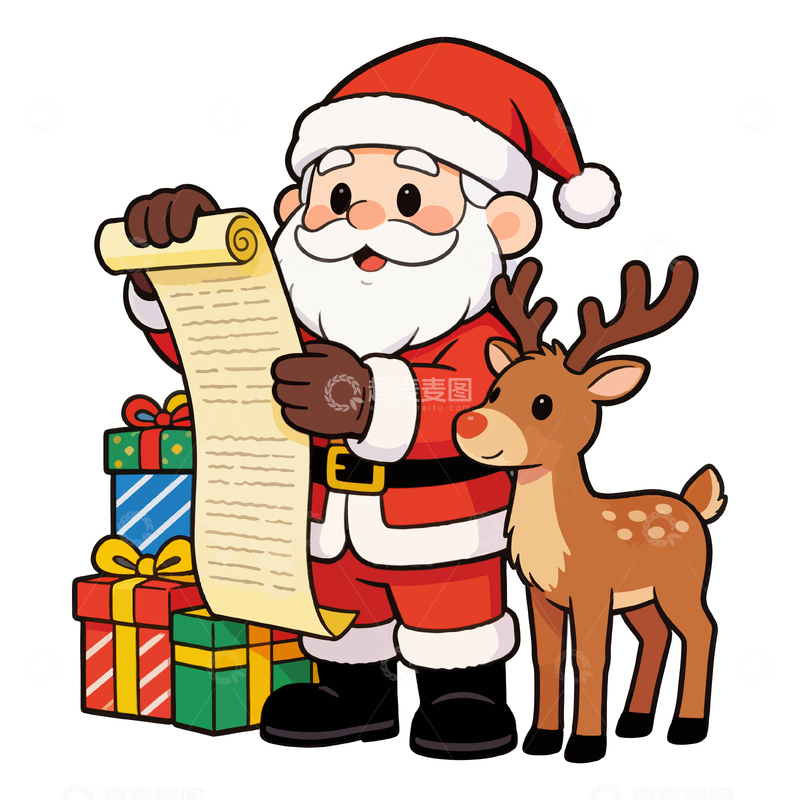 源文件下载【趣麦麦图】卡通圣诞老人礼物清单插画素材