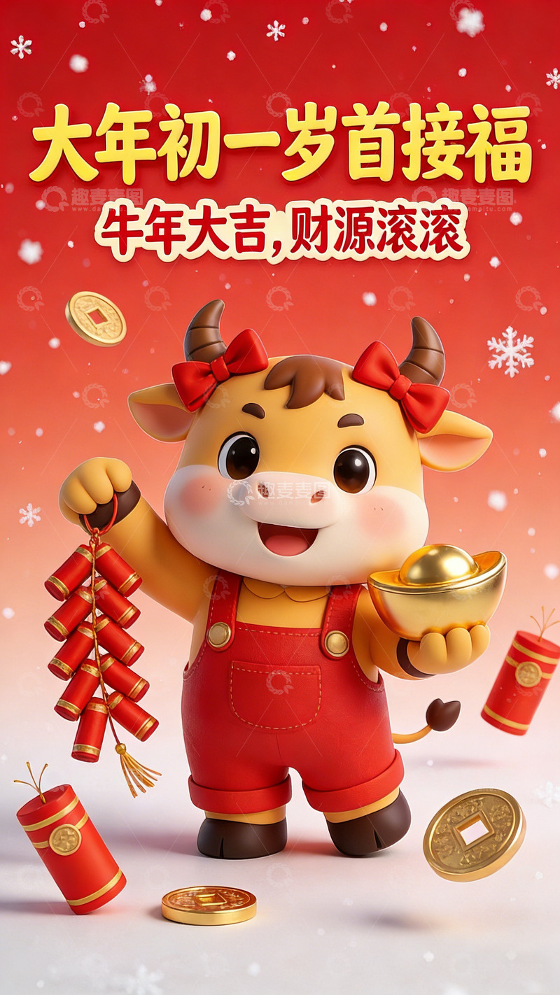 高清大图下载【趣麦麦图】春节卡通牛年祝福海报