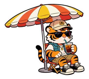 卡通老虎夏日休闲插画