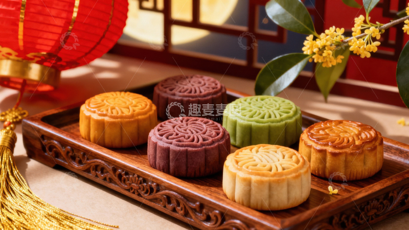 高清大图下载【趣麦麦图】中秋节月饼背景116