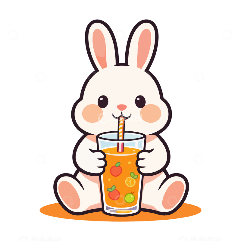 源文件下载【趣麦麦图】卡通可爱兔子果汁插画