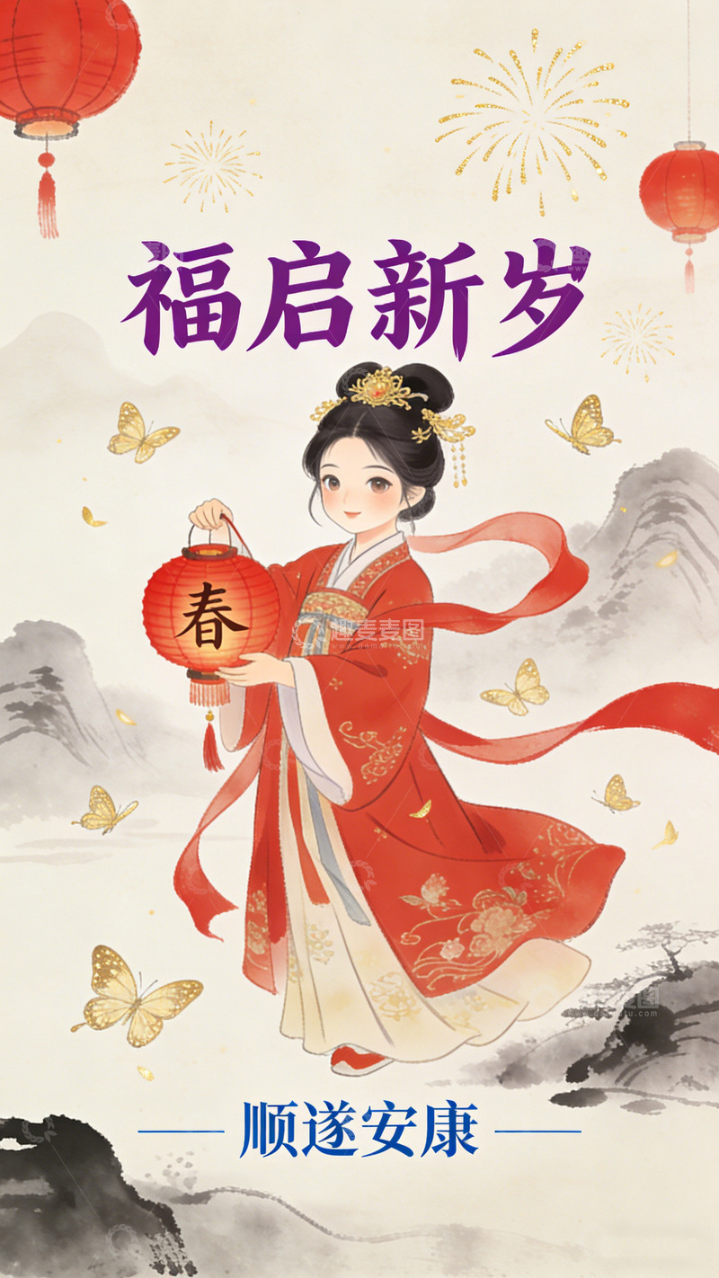 高清大图下载【趣麦麦图】福启新岁喜庆新年海报设计