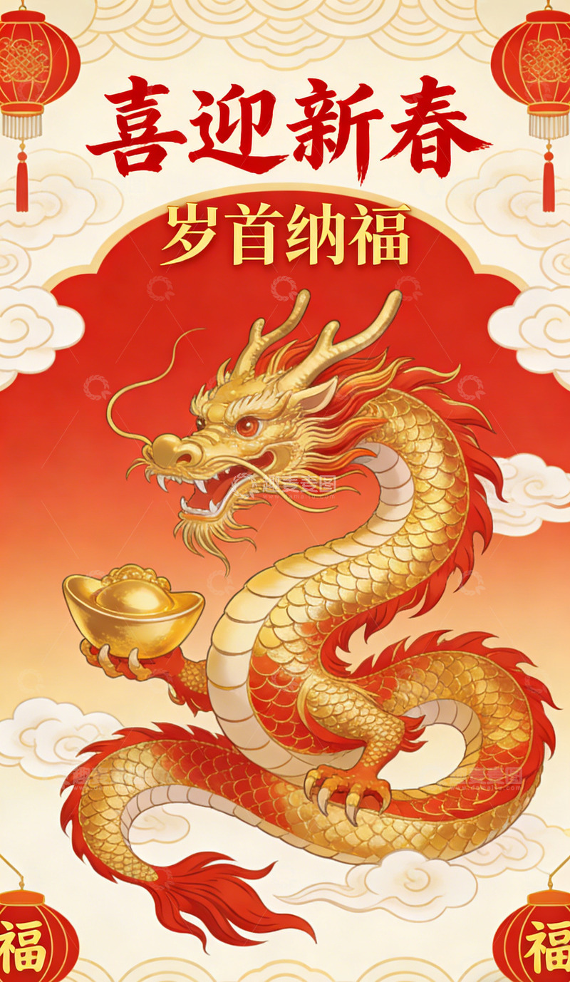 高清大图下载【趣麦麦图】新春贺岁金龙祥云图