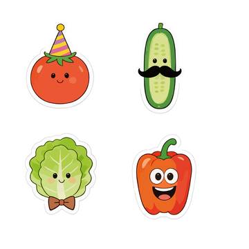 卡通蔬菜贴纸设计模板