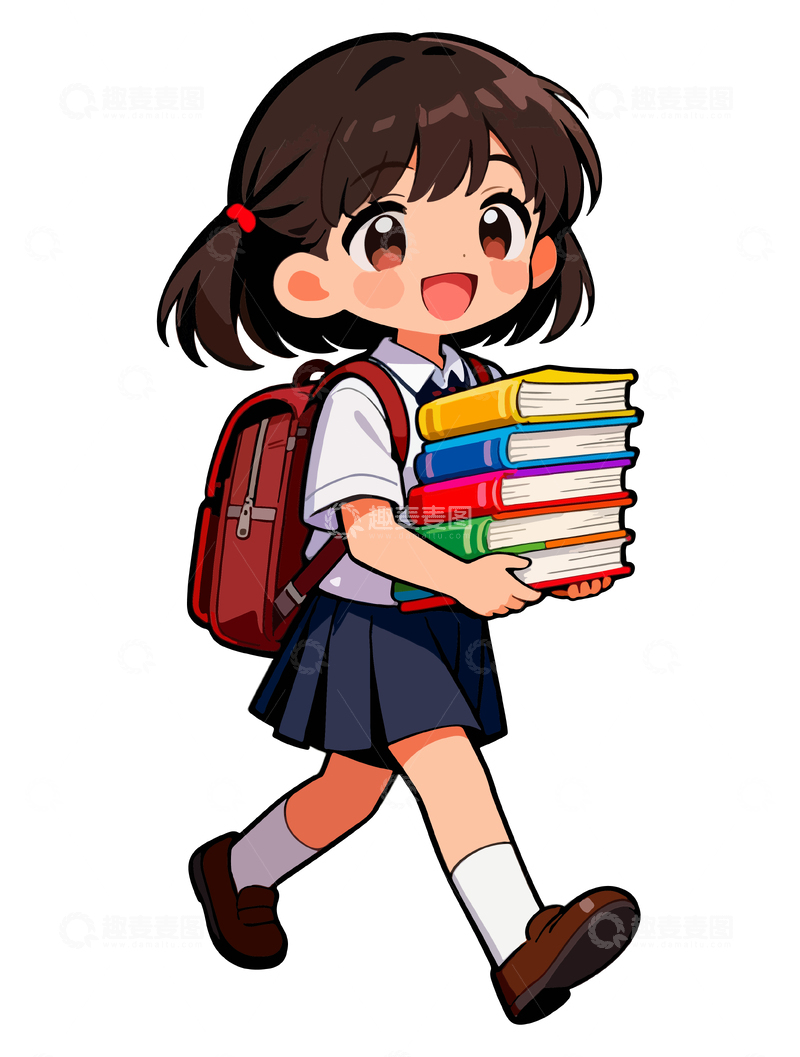 源文件下载【趣麦麦图】-卡通学生书包图书插画设计元素