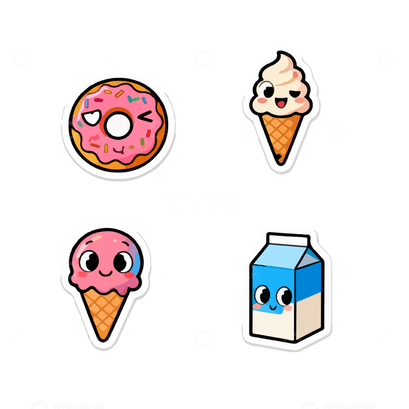源文件下载【趣麦麦图】-卡通甜品贴纸设计元素