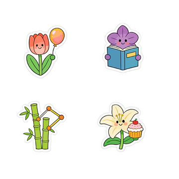 卡通花卉植物贴纸设计素材