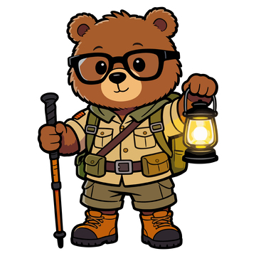 卡通探险熊插画素材