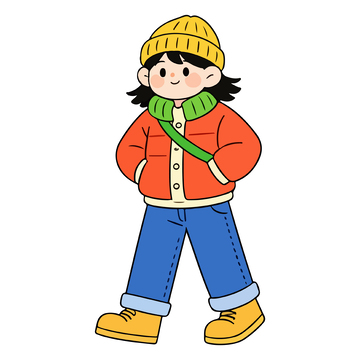 卡通冬季女孩穿搭插画