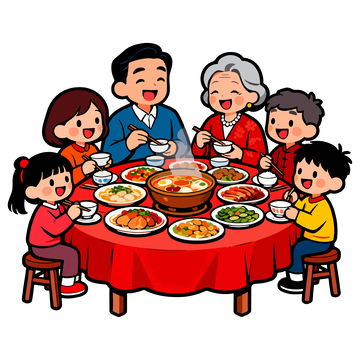 卡通全家福年夜饭团圆图