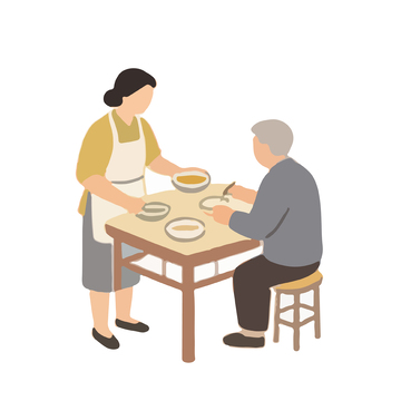 温馨居家用餐插画