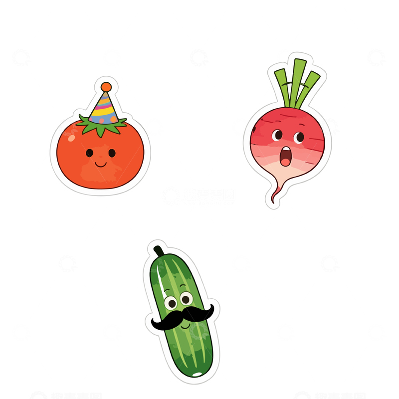 源文件下载【趣麦麦图】卡通蔬菜表情贴纸设计素材