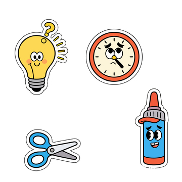 卡通创意办公用品贴纸插画设计素材