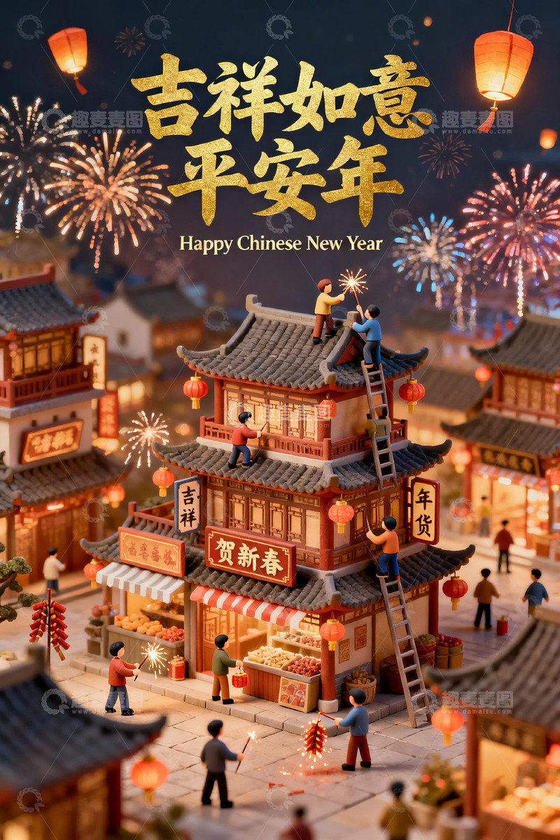 高清大图下载【趣麦麦图】春节庆典微缩景观素材