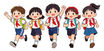 卡通小学生上学图