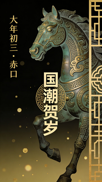 大年初三赤口国潮贺岁青铜马