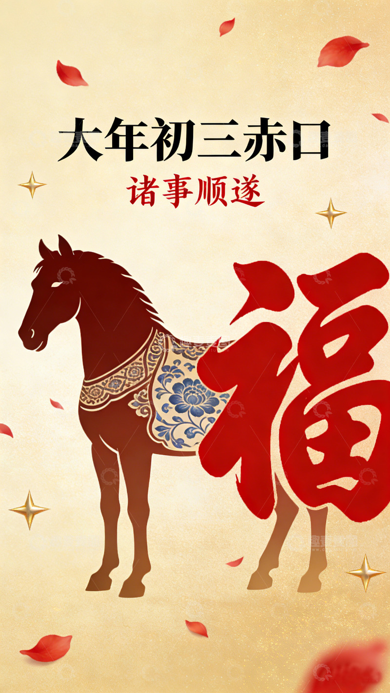 高清大图下载【趣麦麦图】-大年初三祝福马图