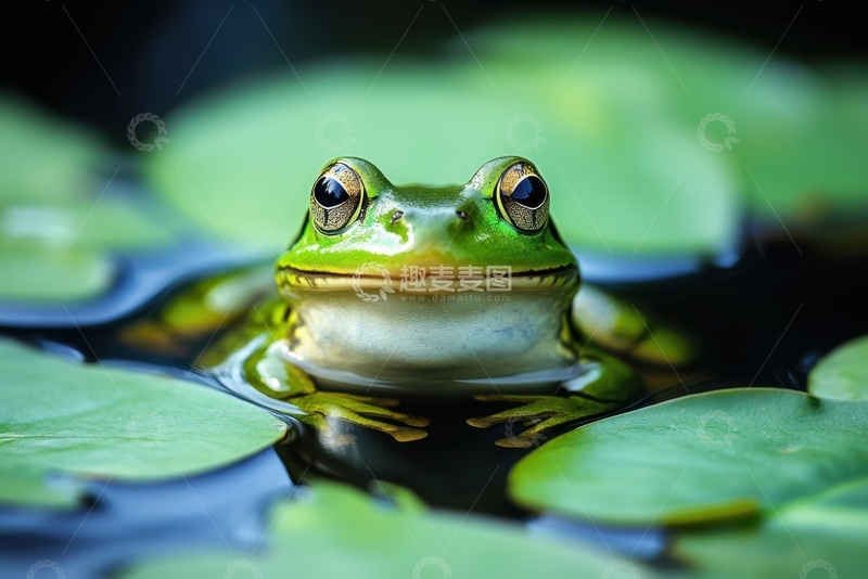 高清大图下载【趣麦麦图】池塘里的一只青蛙动物
