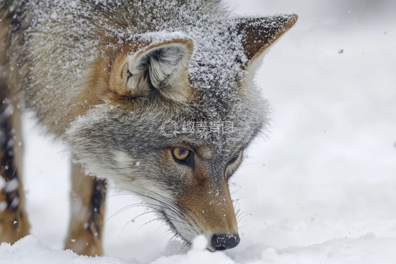 高清大图下载【趣麦麦图】冬季雪地上的一匹狼