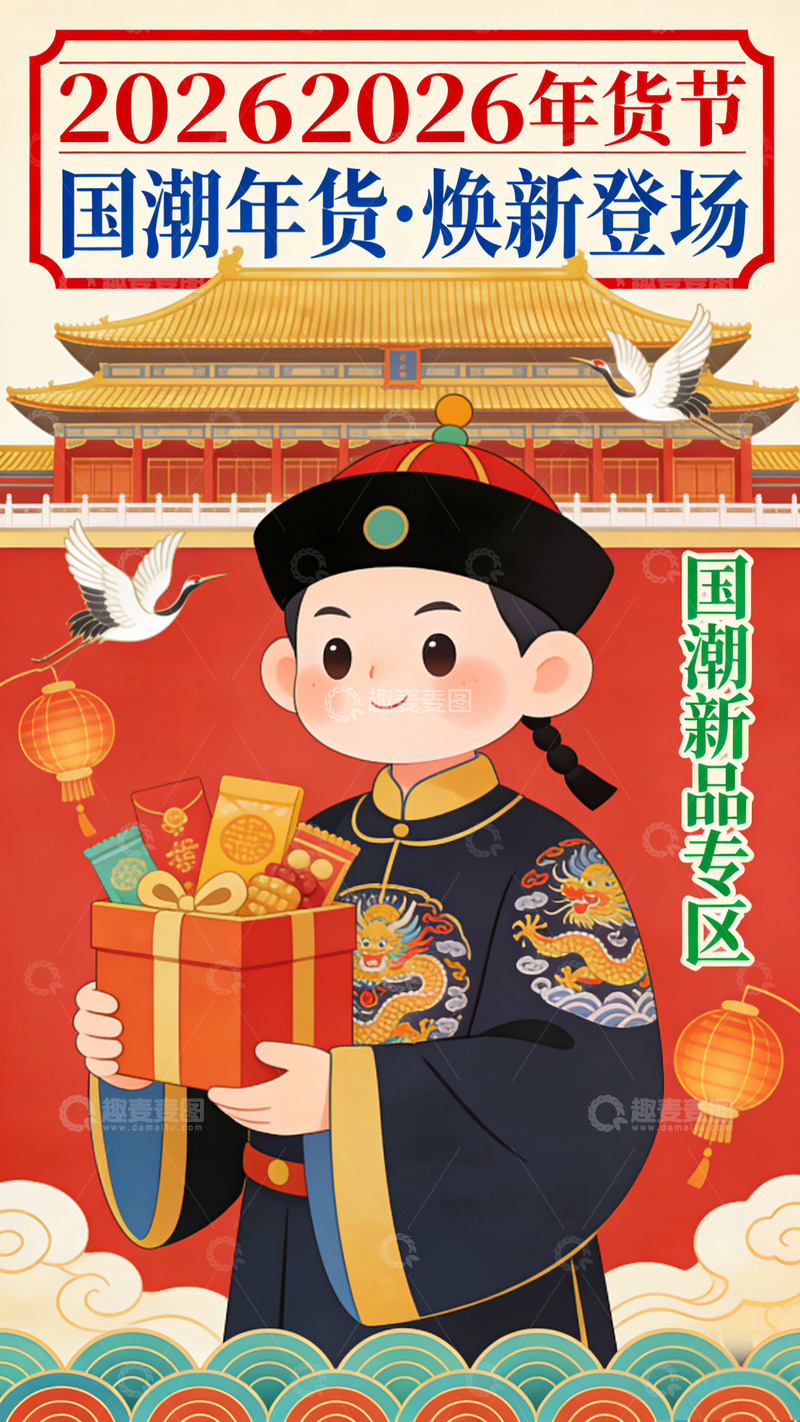 高清大图下载【趣麦麦图】国潮风年货节宣传海报