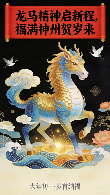 龙马精神新年祝福插画