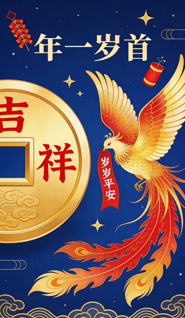 吉祥凤凰贺岁图新年春节海报