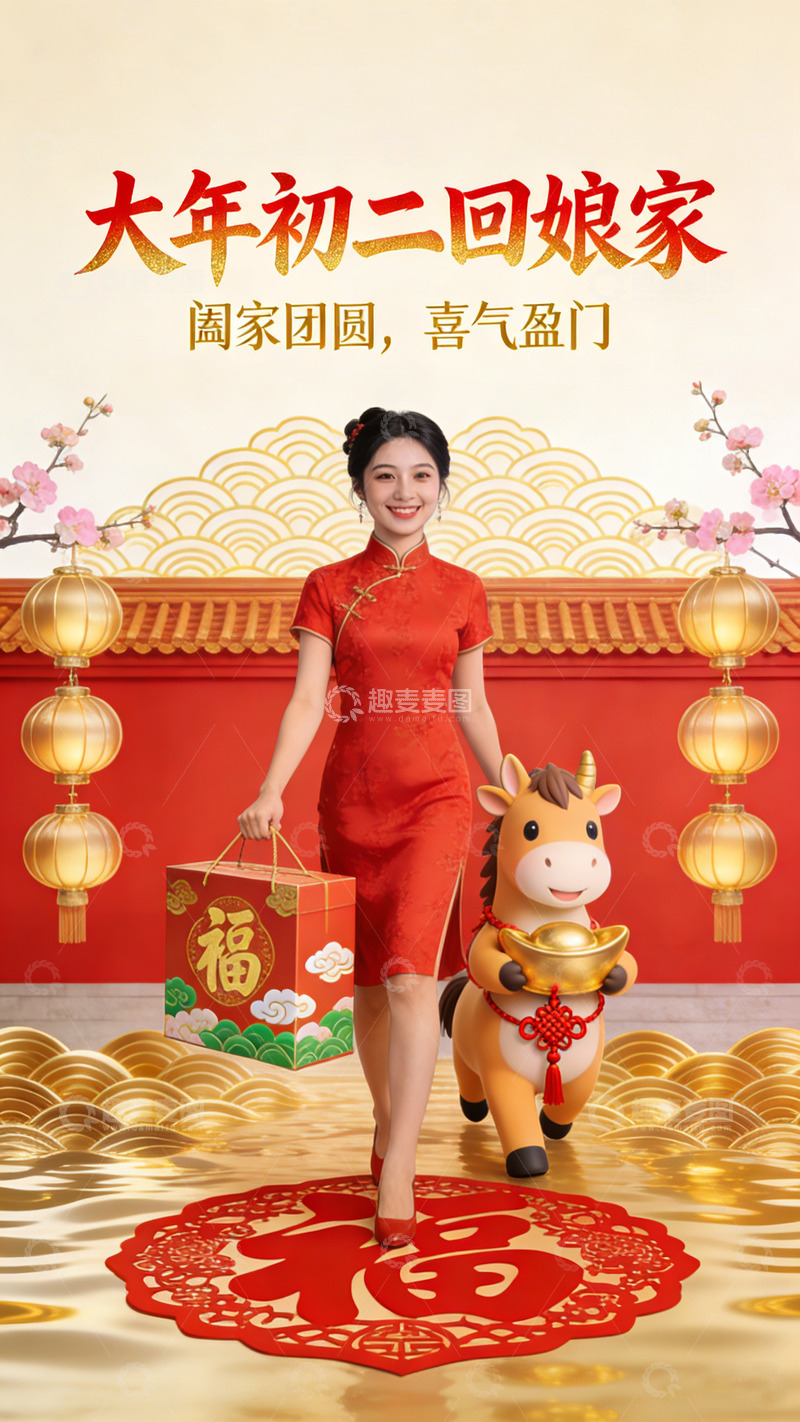 高清大图下载【趣麦麦图】新春喜庆回娘家海报设计