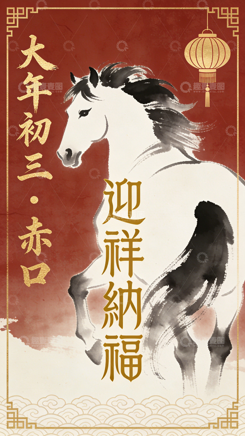 高清大图下载【趣麦麦图】-赤口中国风马年祝福海报设计素材