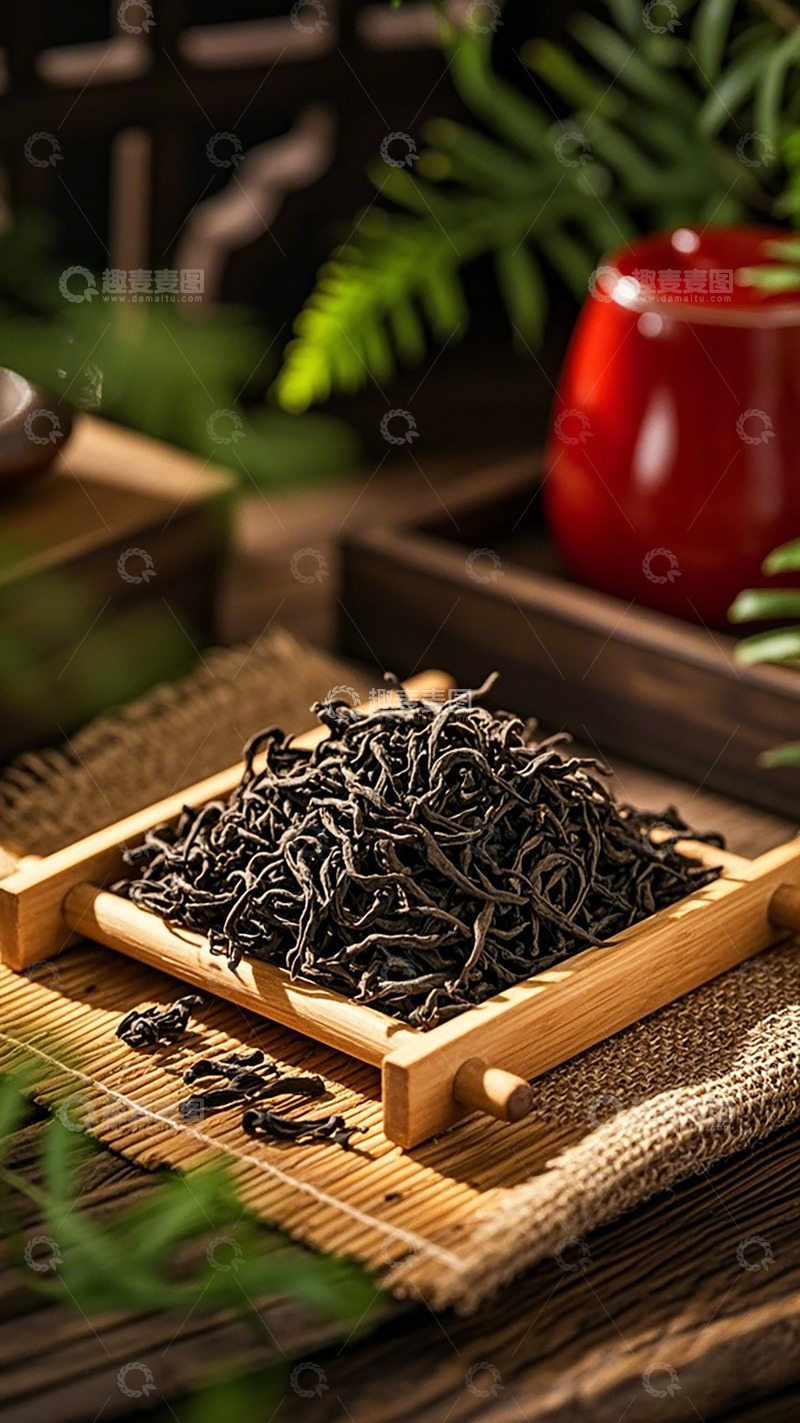 高清大图下载【趣麦麦图】竹托盘茶叶静物摄影