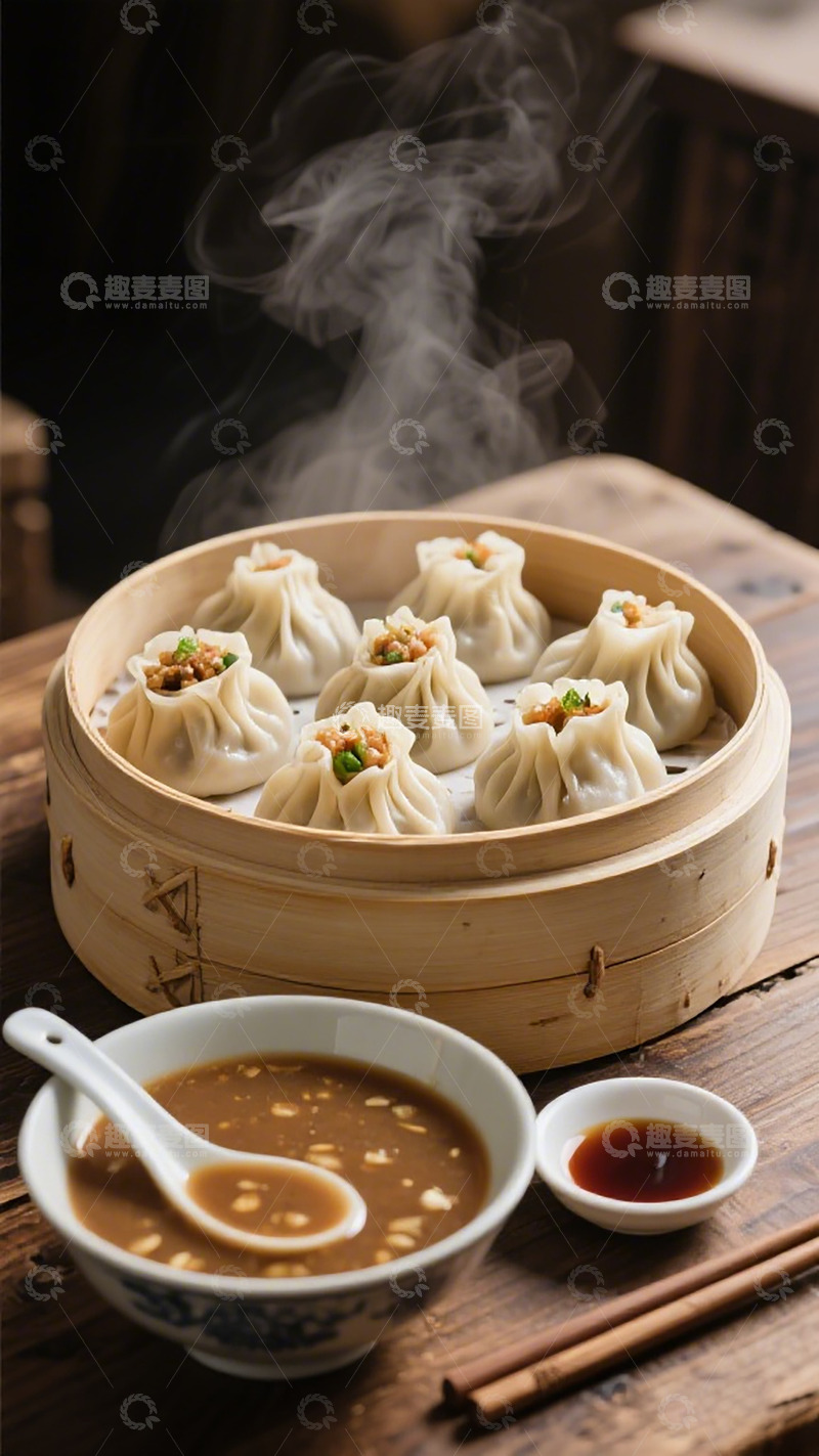 高清大图下载【趣麦麦图】中式蒸饺配蘸料美食摄影