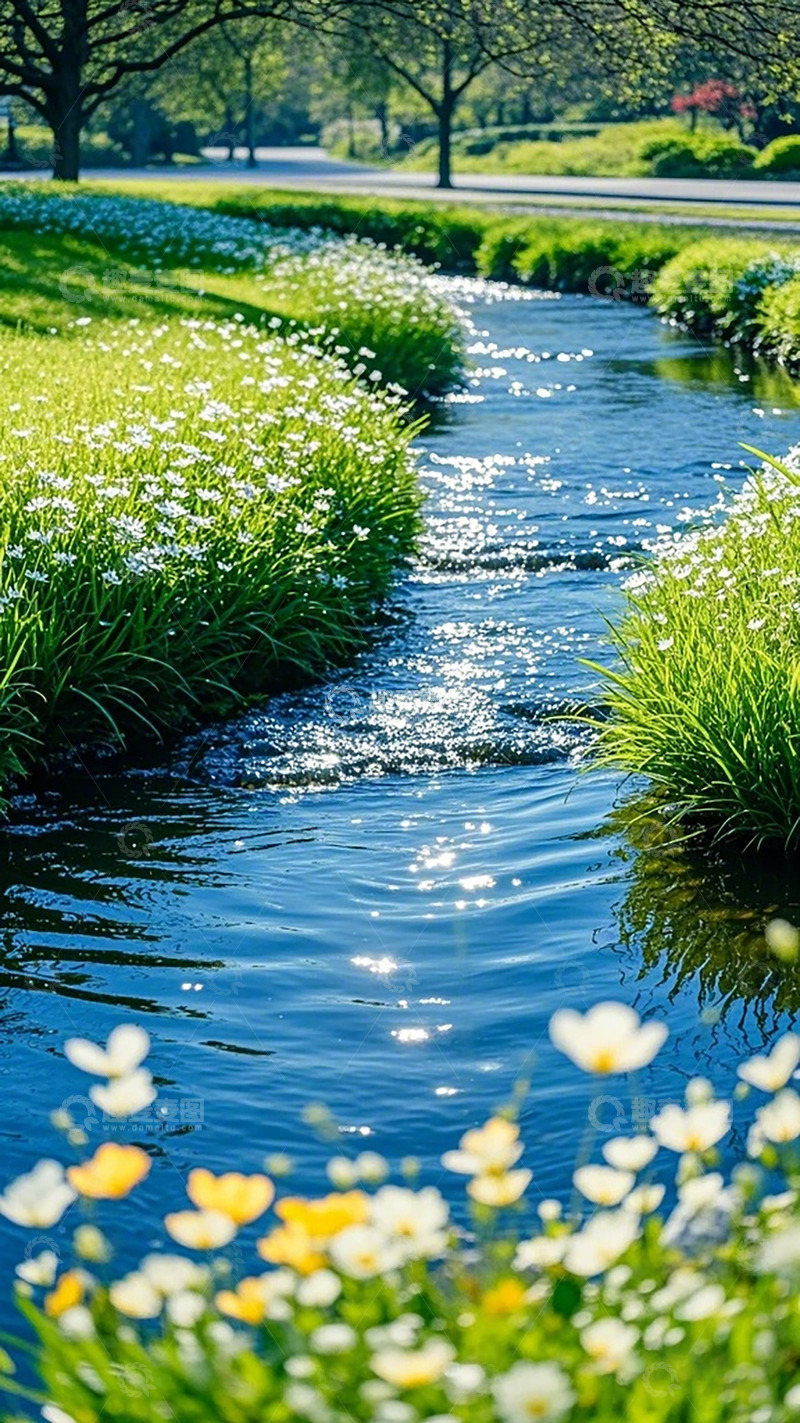 高清大图下载【趣麦麦图】小河流水野花风景