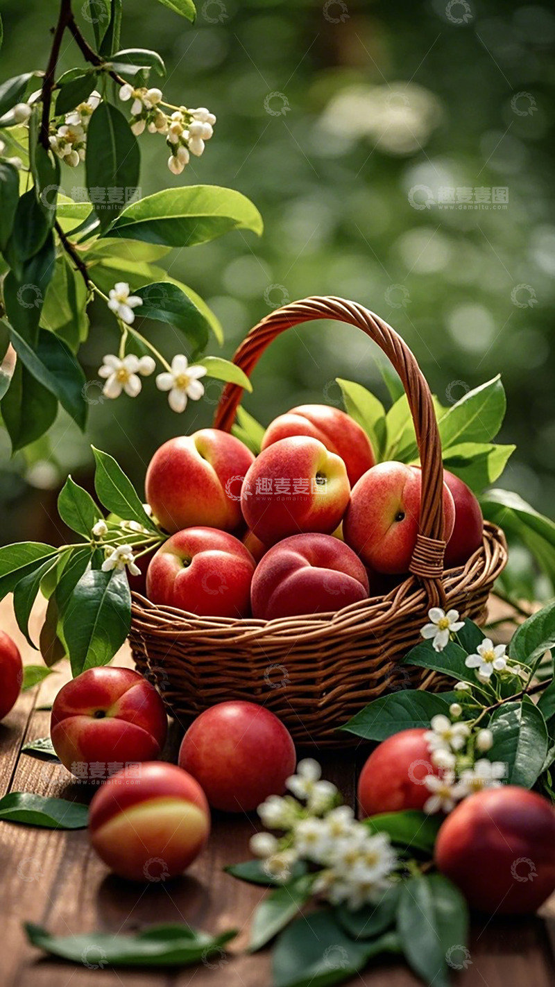 高清大图下载【趣麦麦图】田园风桃子丰收篮