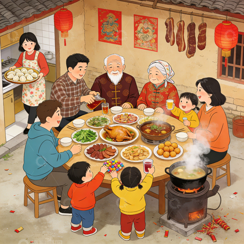 高清大图下载【趣麦麦图】一家人过春节