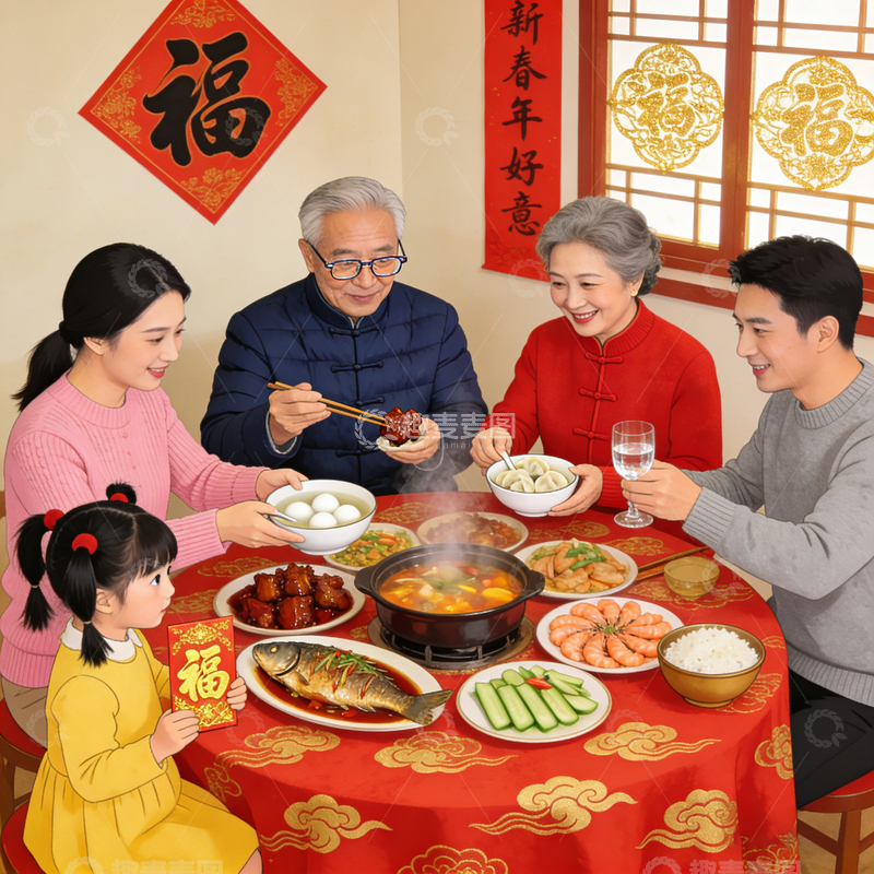 高清大图下载【趣麦麦图】热闹春节聚餐