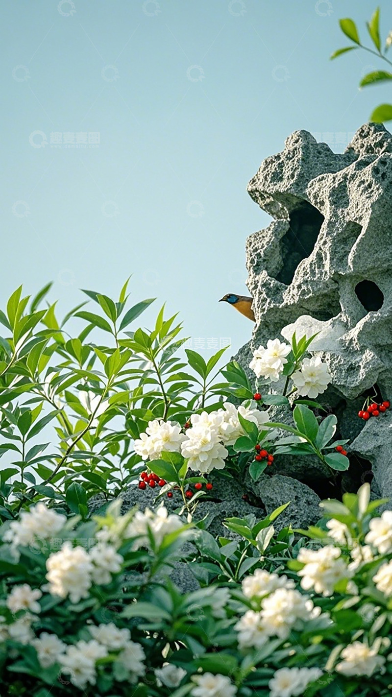 高清大图下载【趣麦麦图】园林景观鸟语花香