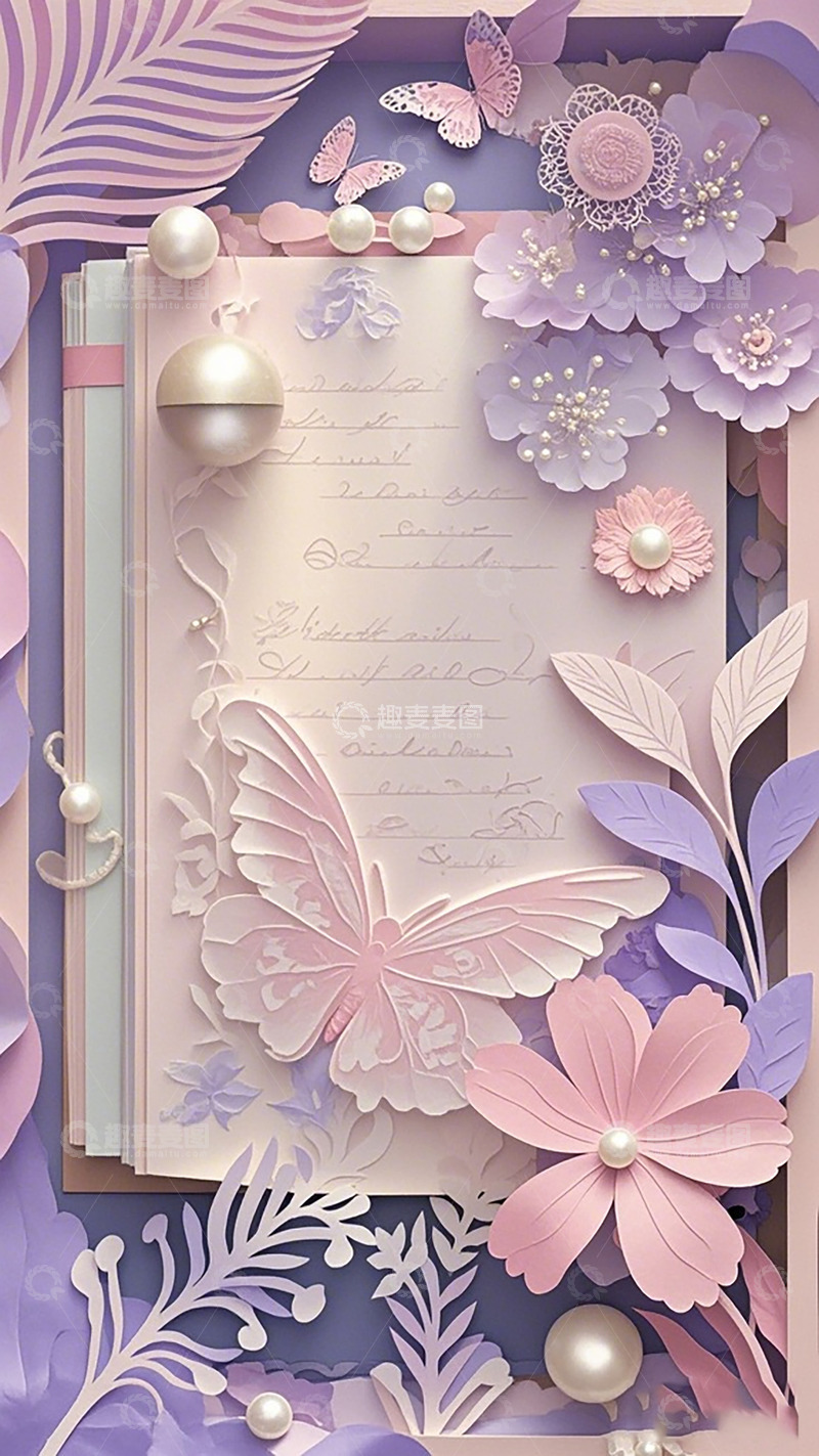 高清大图下载【趣麦麦图】纸艺花卉蝴蝶信纸装饰设计