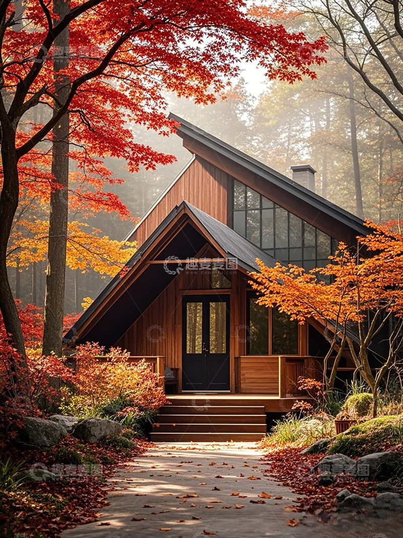 高清大图下载【趣麦麦图】森林木屋秋日风光摄影图