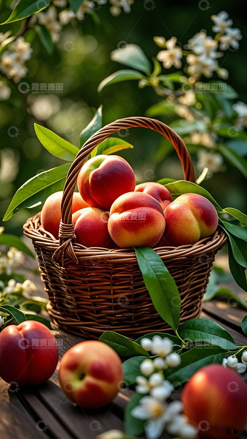 高清大图下载【趣麦麦图】田园风桃子丰收篮景