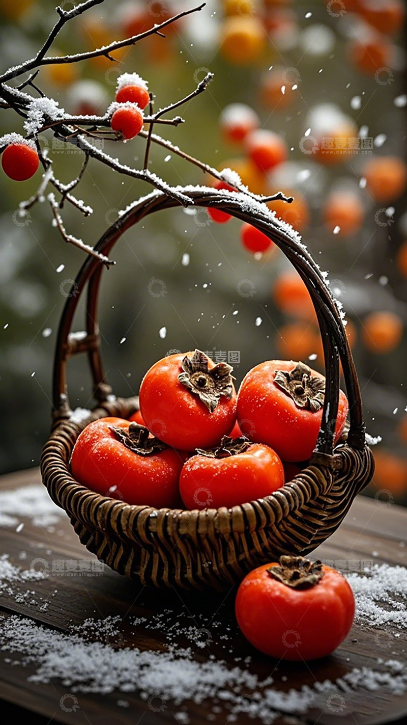 高清大图下载【趣麦麦图】雪柿冬日暖意风景摄影