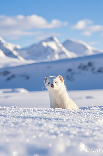 雪景白鼬萌态摄影