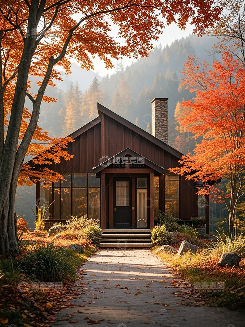 高清大图下载【趣麦麦图】秋林木屋风光摄影