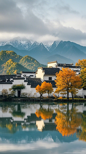 徽派秋景山水画卷