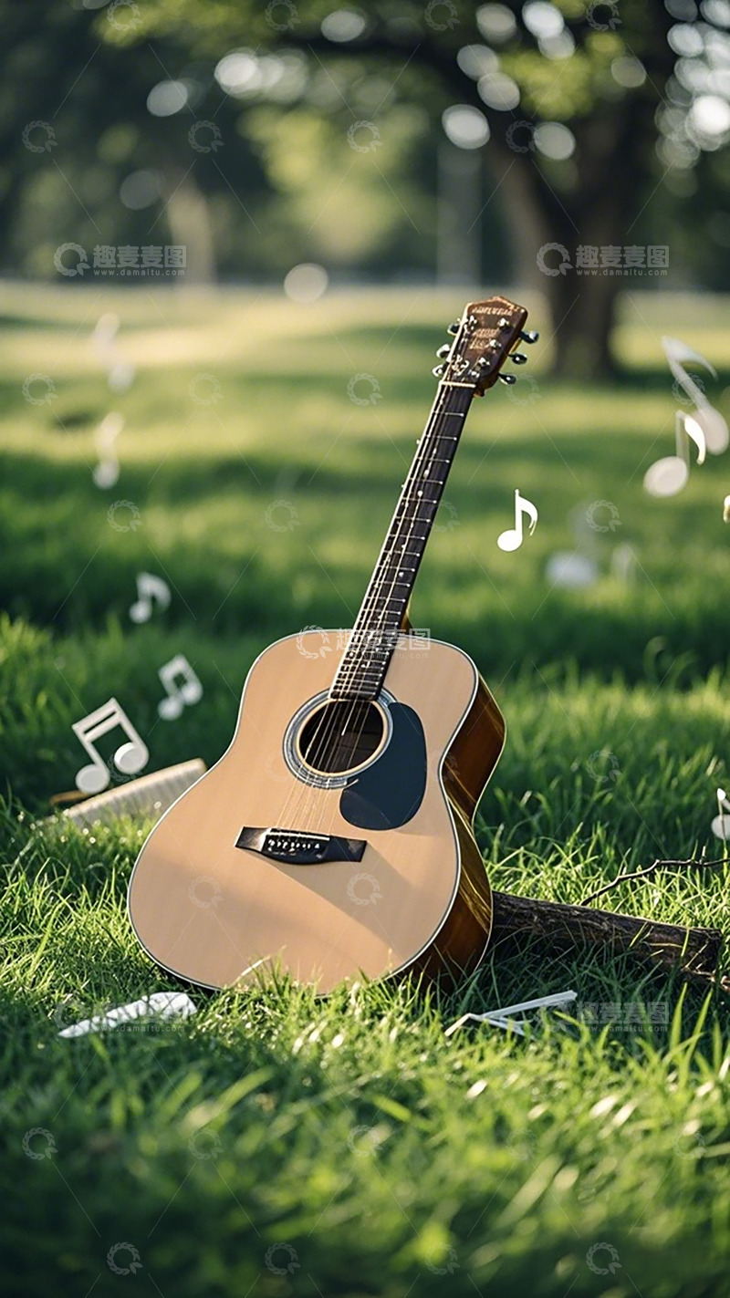 高清大图下载【趣麦麦图】吉他草地音乐氛围