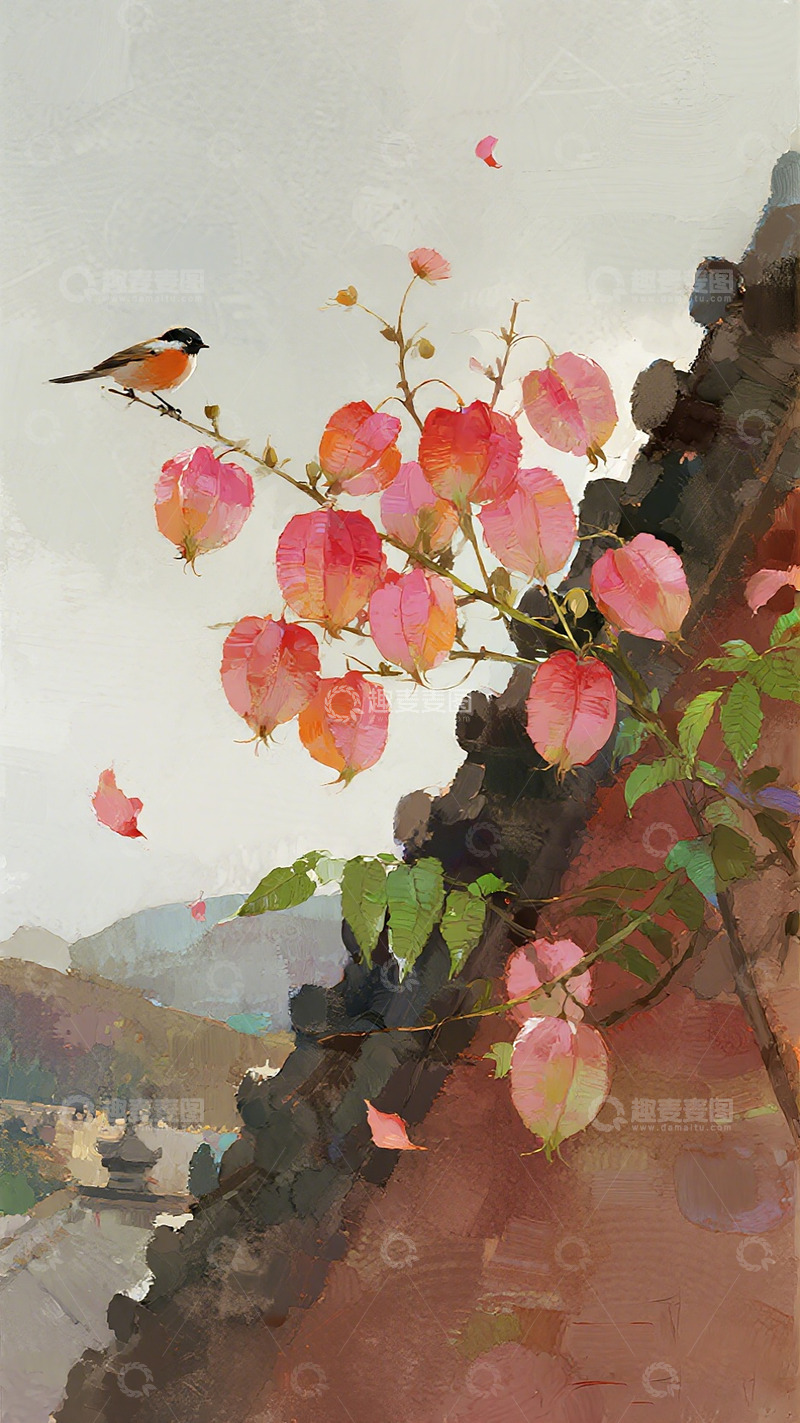 高清大图下载【趣麦麦图】水彩花鸟装饰画