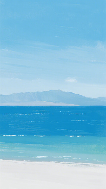 海滨山水水彩画