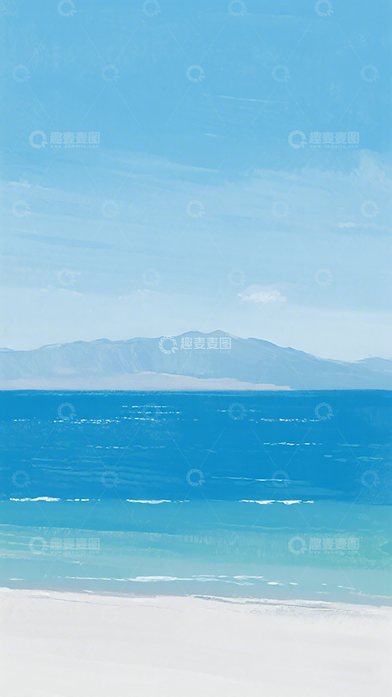 高清大图下载【趣麦麦图】海滨山水水彩画
