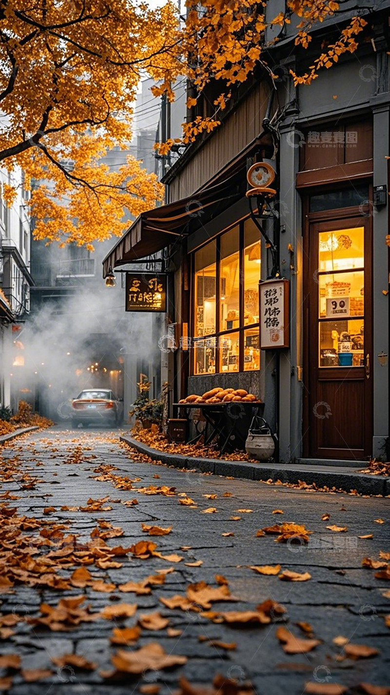 高清大图下载【趣麦麦图】秋日街景暖色调建筑摄影