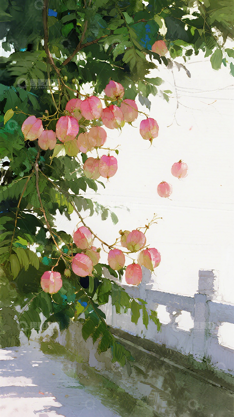 高清大图下载【趣麦麦图】水彩风粉红花朵绽放美景