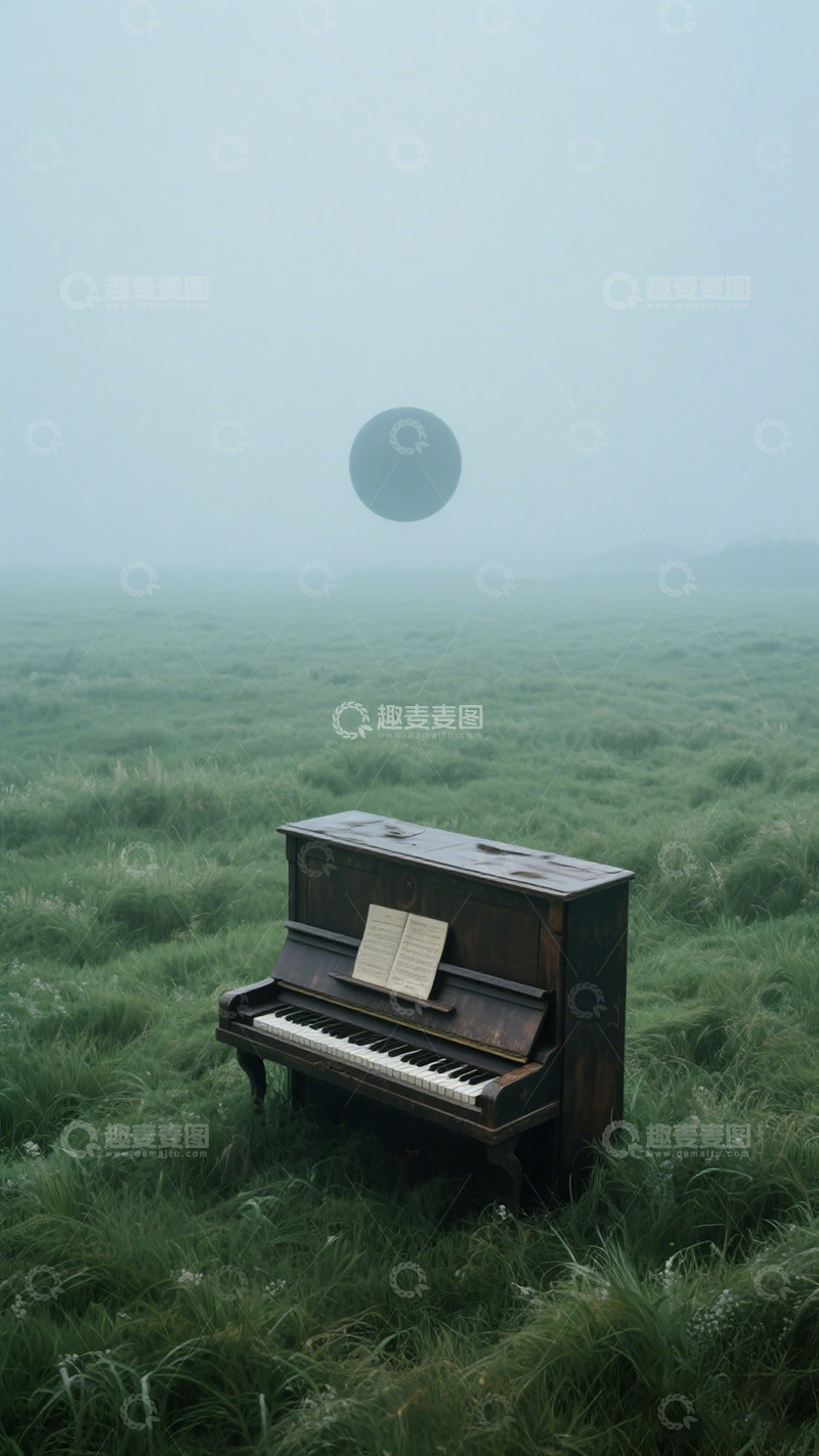 高清大图下载【趣麦麦图】荒凉草原钢琴孤独风景